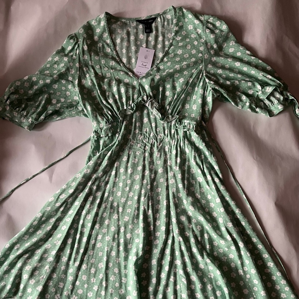 Girls Green Floral Summer Dress